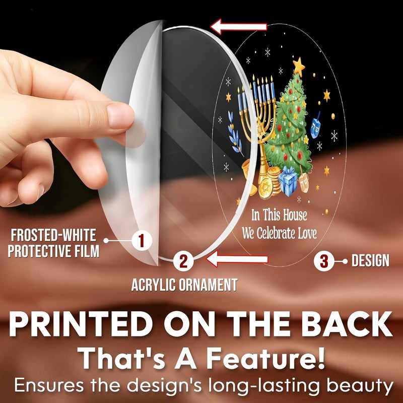 HEXMOZ Hanukkah Gifts - Hanukkah Ornaments for Tree, Jewish Ornaments, Chanukkah Christmas Ornament - Jewish for Women, Men, Adults - Acrylic 2025 Ornament Decoration for Home - Image 3